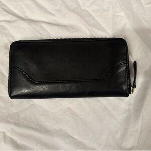 Frye black zip around wallet